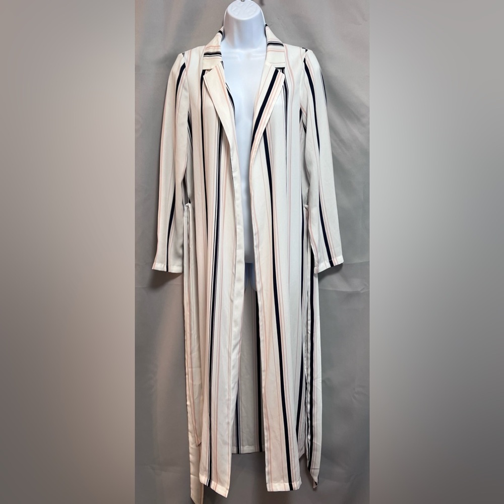 Guess‎ Black Red Stripe Georgette Trench Kimono Longline Shirt Sz XS Women’s